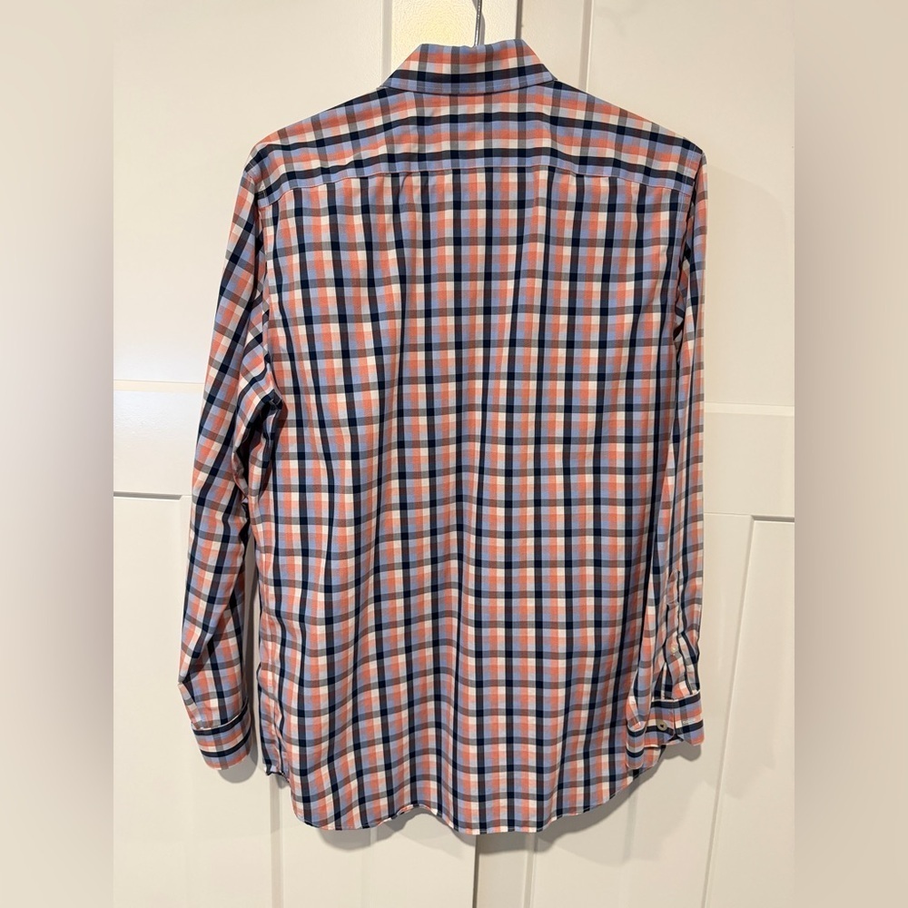 Banana Republic Men's Blue and Orange Plaid Non-Iron Shirt - Picture 6 of 6